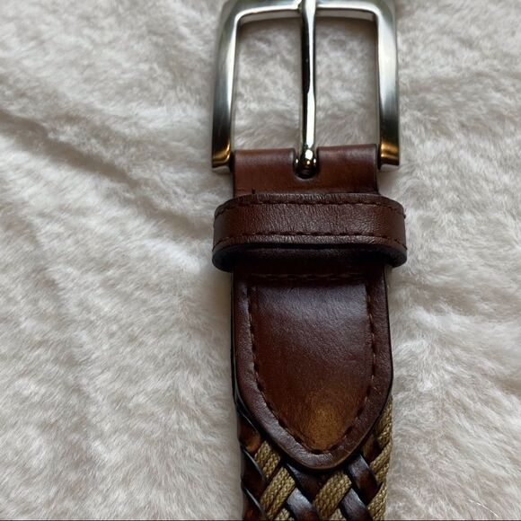 Brown Leather Woven Braided Leather Belt Size 42 - Picture 3 of 6